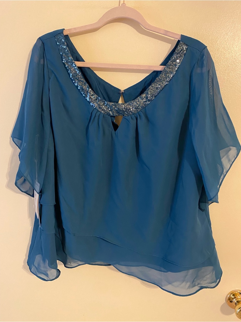 Teal Sequin-Trim Chiffon Two piece outfit for Women